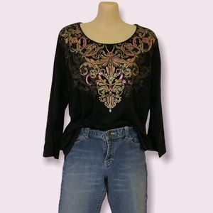 Y2K Women’s Rebecca Malone, 100% Cotton, jeweled appliqué, color black